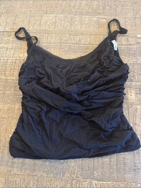 Free People Black Ruched Spaghetti Strap Cami with cowl neck